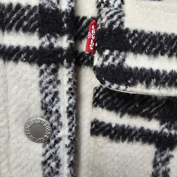 Levi's Women's Wool Blend Sherpa Plaid Lined Long Shacket Size Large - Picture 5 of 14